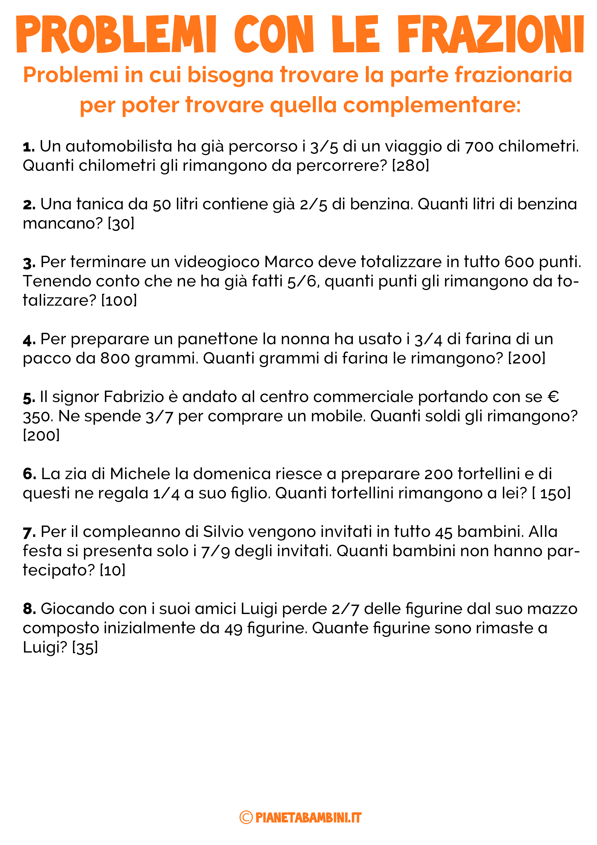 32 problemi con le frazioni per la scuola primaria con soluzioni ... Problemi con soluzioni