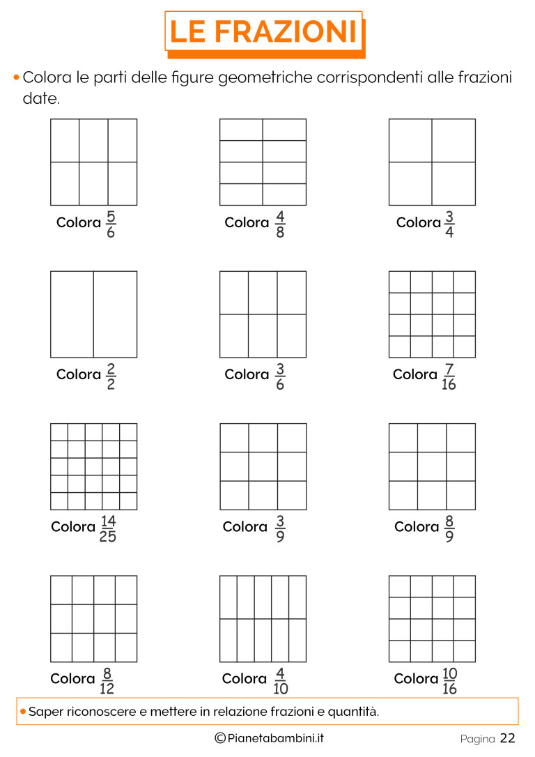 Frazionare Esercizi Semplici Per Spiegare Le Frazioni Pianetabambini It