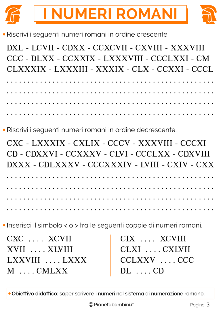 Esercizi Sui Numeri Romani Per La Scuola Primaria Pianetabambini It