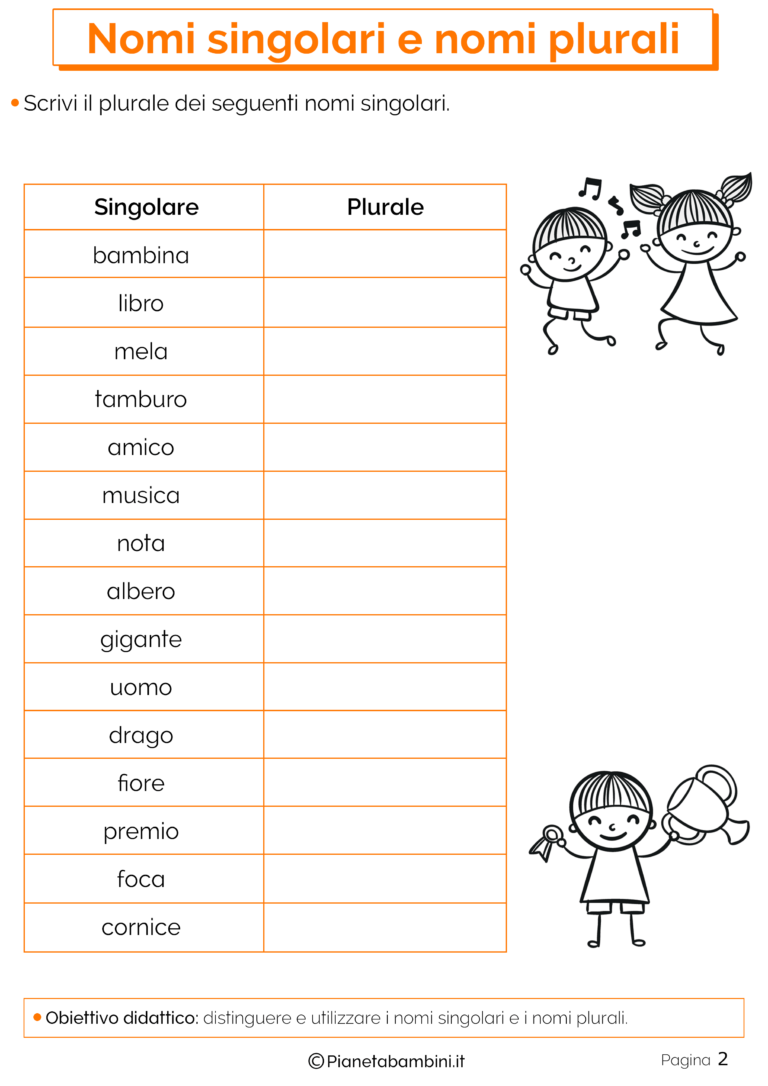 I Nomi Singolari E Plurali Esercizi Per La Scuola Primaria
