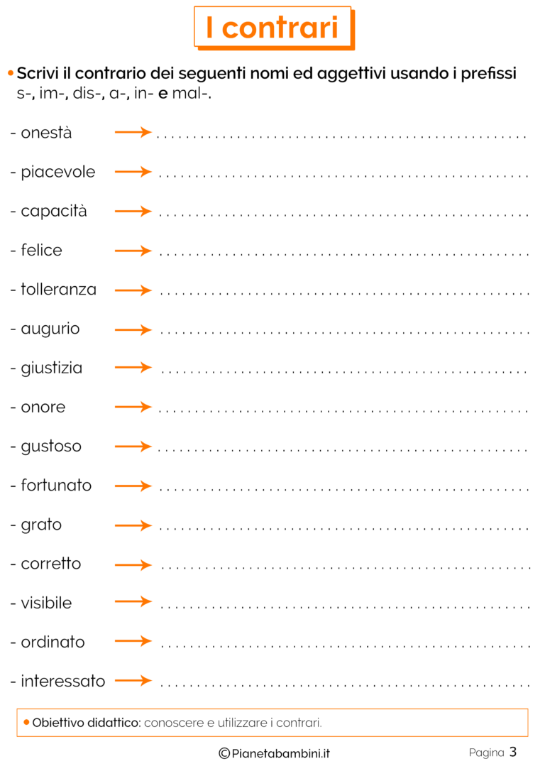I Contrari Esercizi Per La Scuola Primaria PianetaBambini It