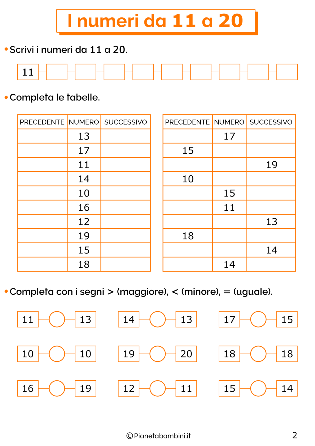 I Numeri Da A Schede Didattiche Per La Classe Prima