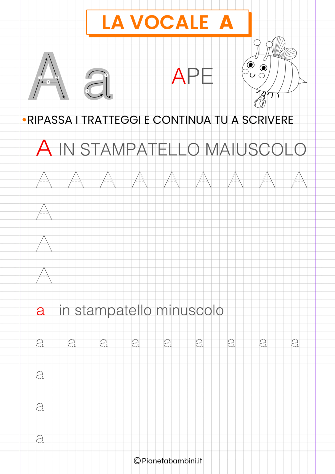 Schede Sulla Vocale A Per La Classe Prima Pianetabambini It