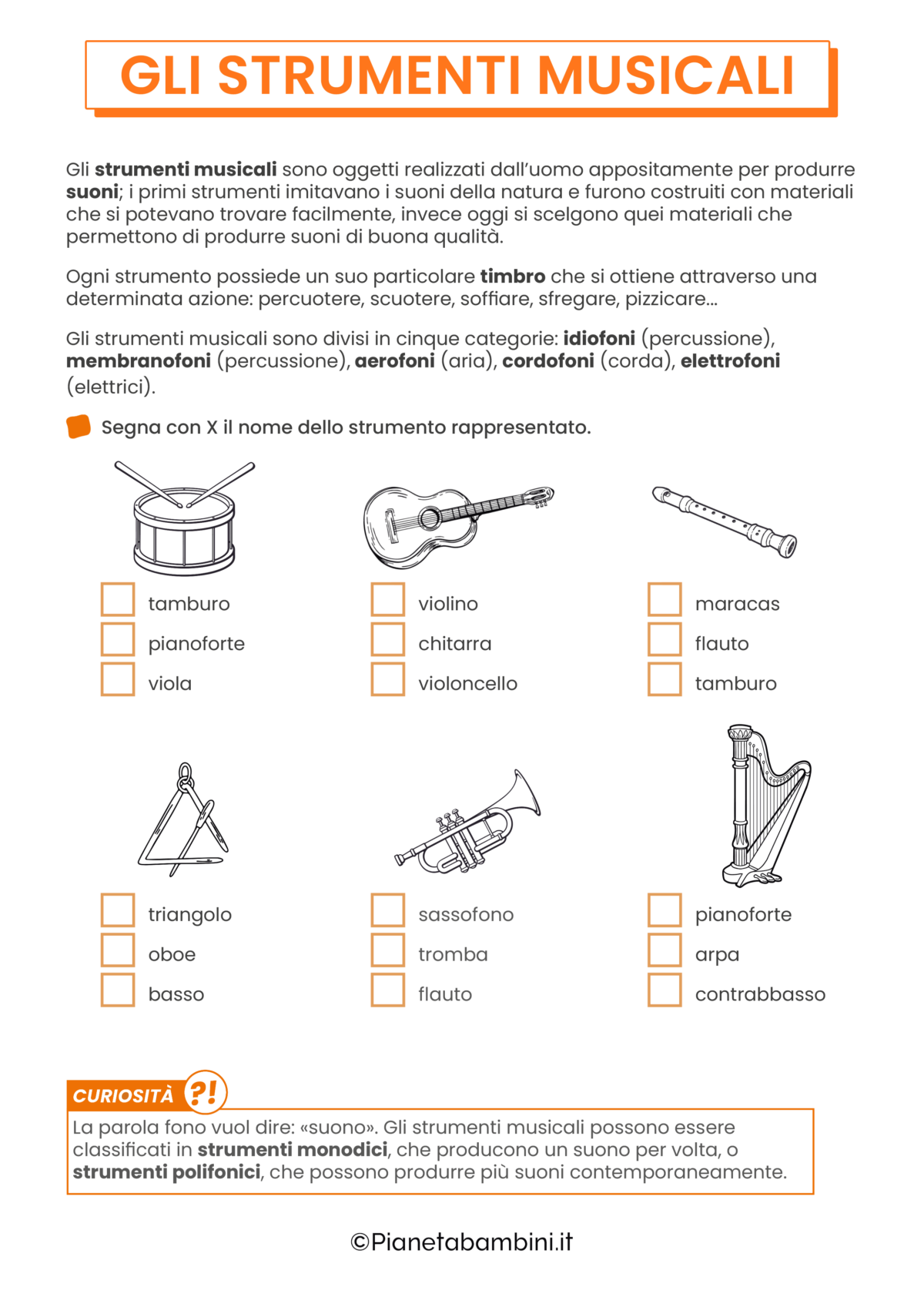 Gli Strumenti Musicali Schede Didattiche Per La Scuola Primaria