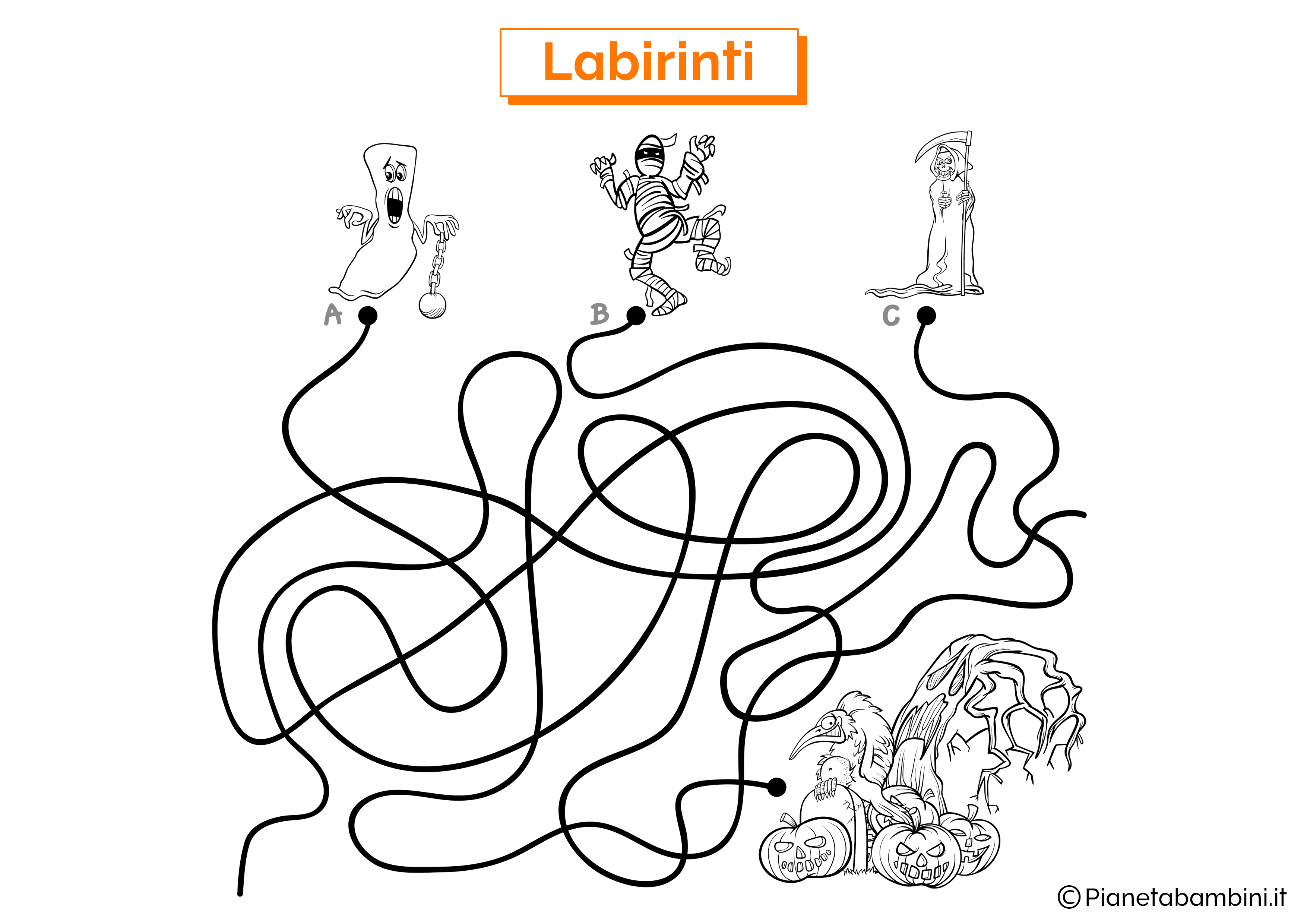 Labirinto con percorso sui mostri da stampare