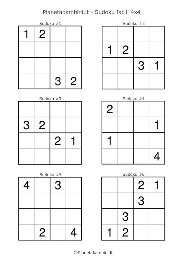 Sudoku facili per bambini da stampare pagina 1