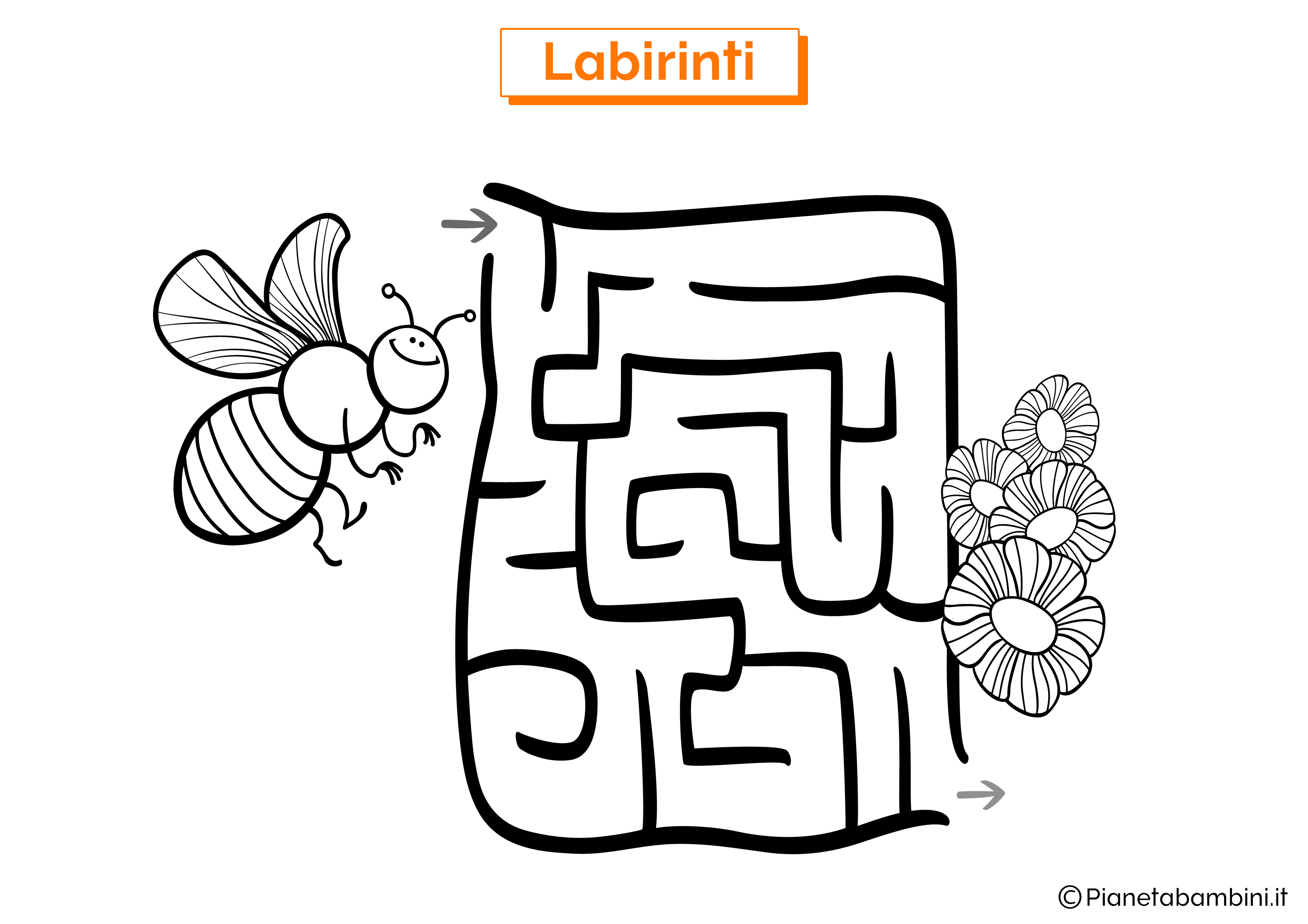 Labirinto con ape e fiori da stampare