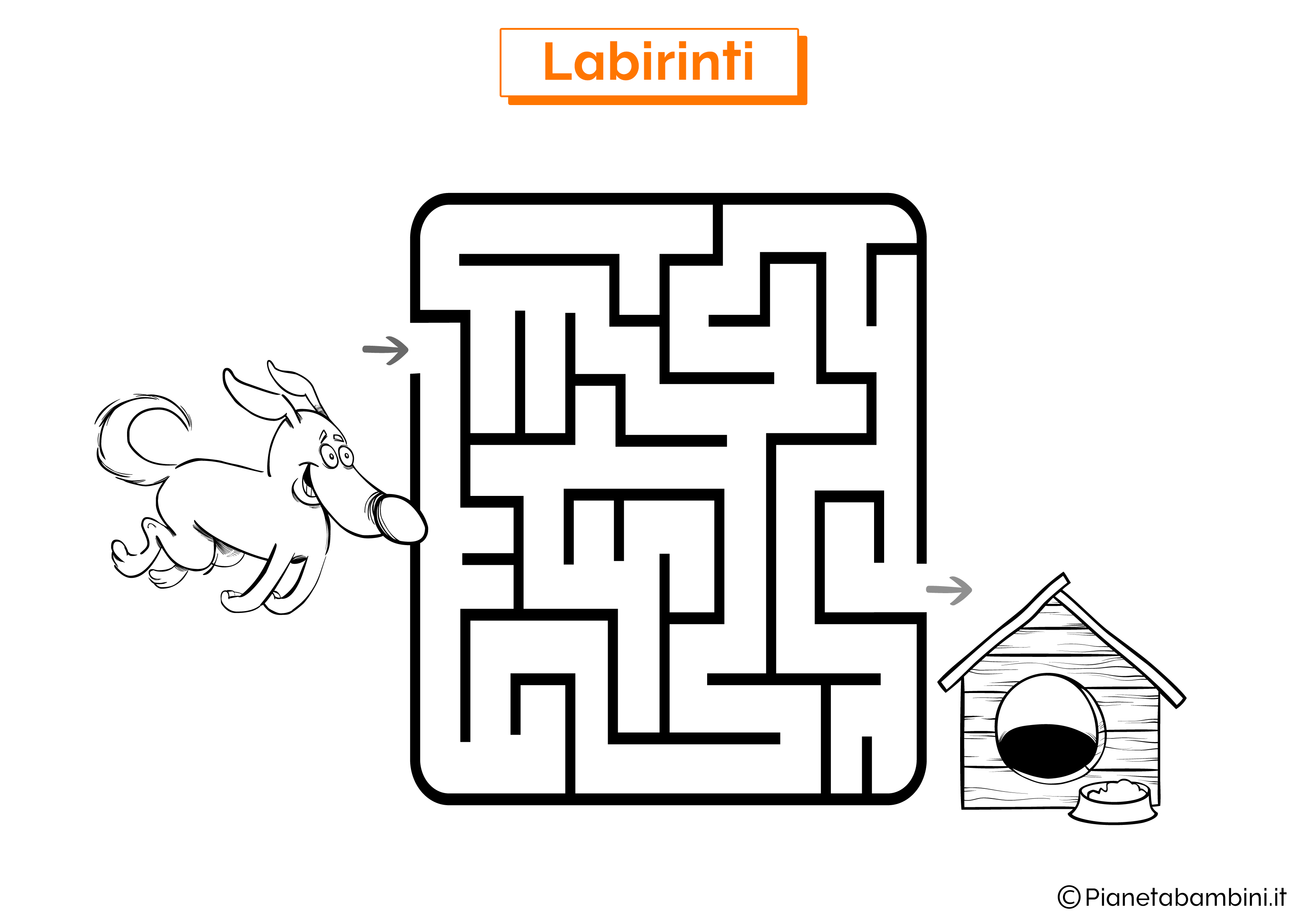 Labirinto con cane e cuccia da stampare