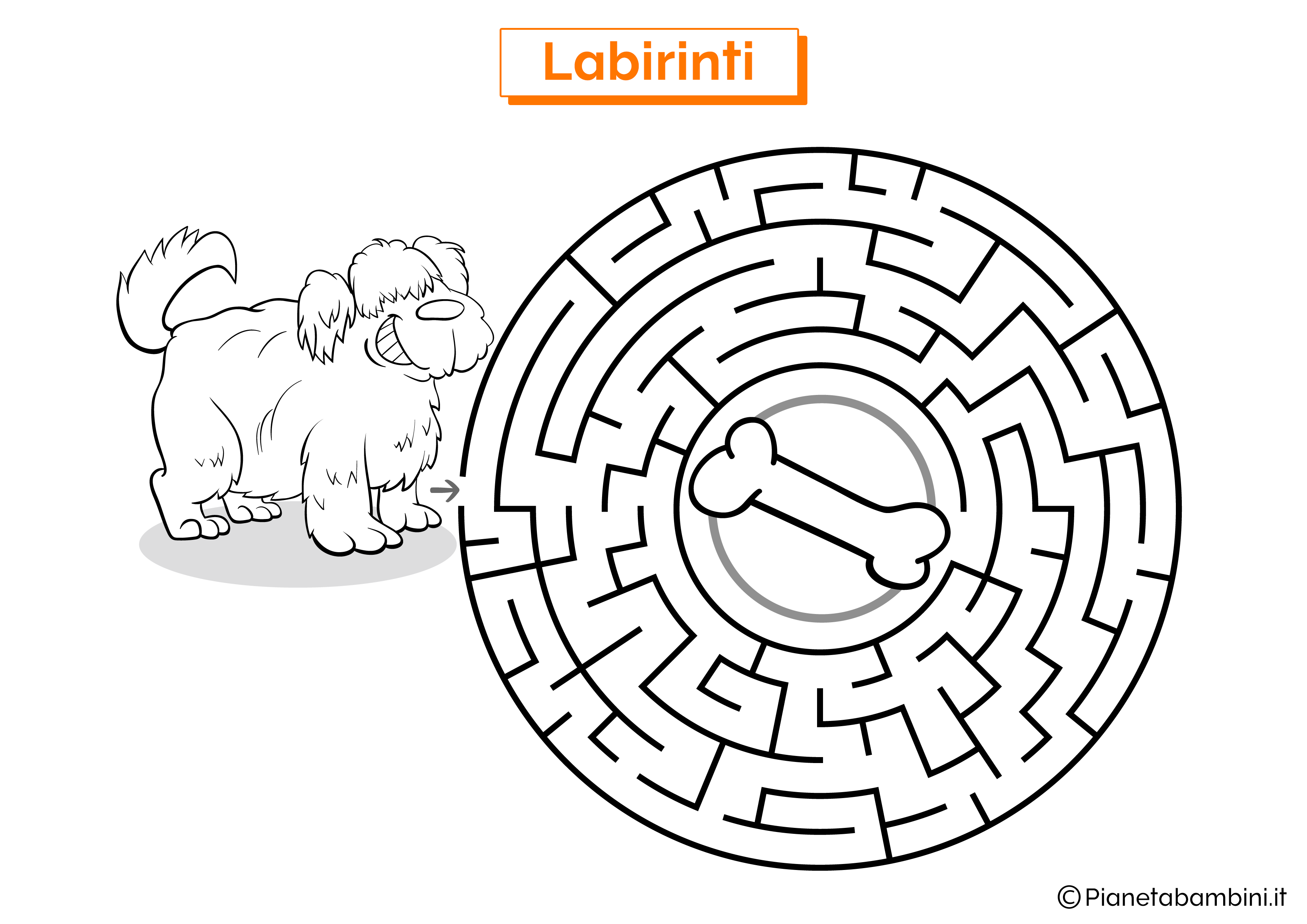 Labirinto con cane e osso da stampare