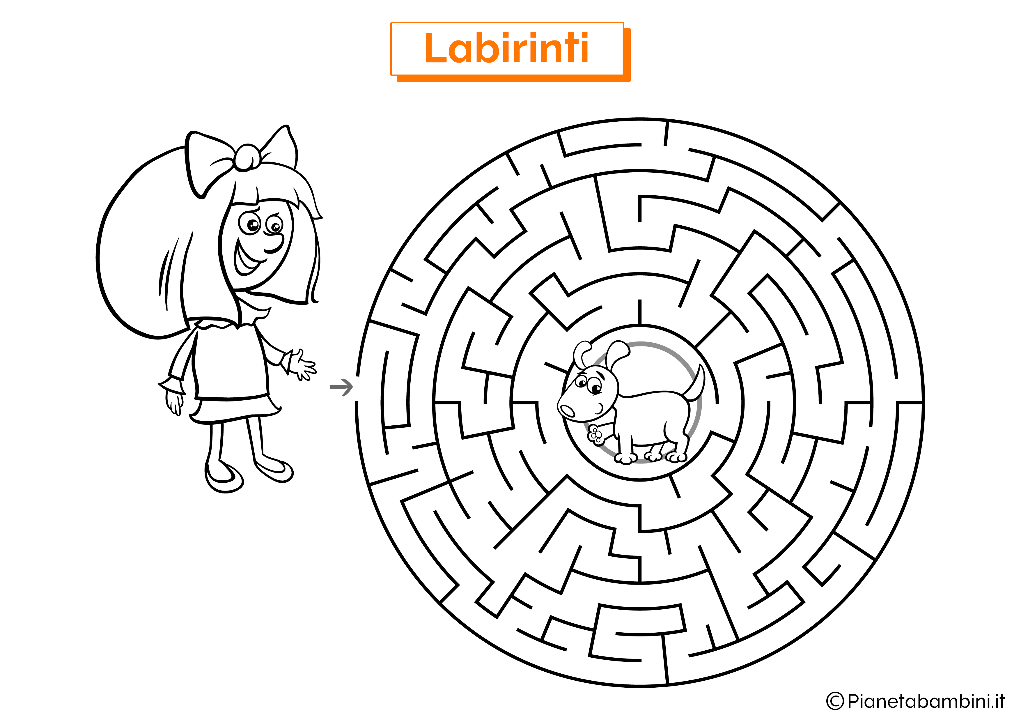 Labirinto con cane e bambina da stampare