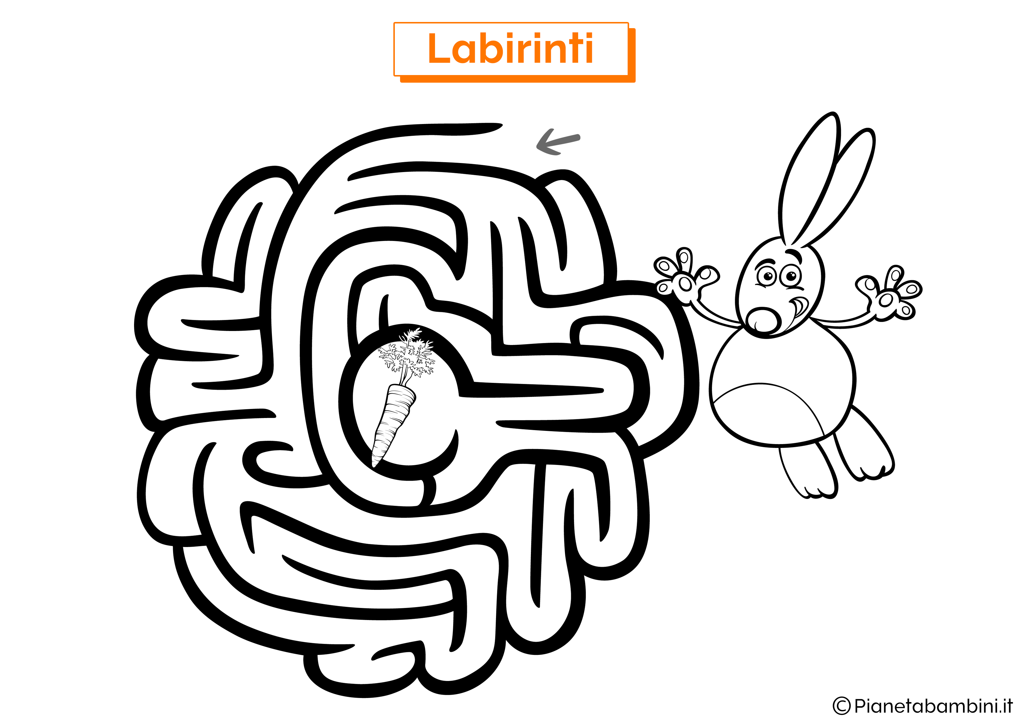 Labirinto con coniglio e carota da stampare