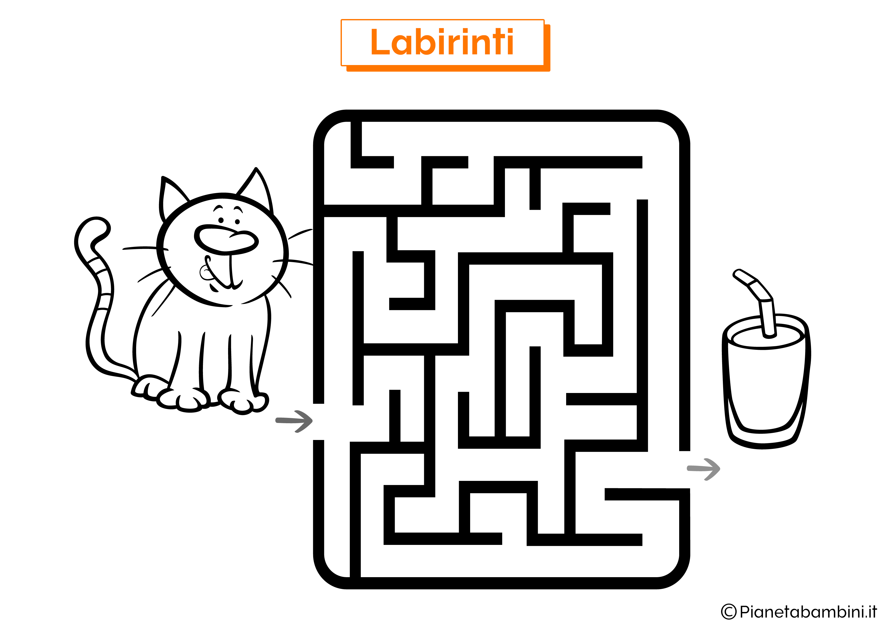 Labirinto con gatto e latte da stampare