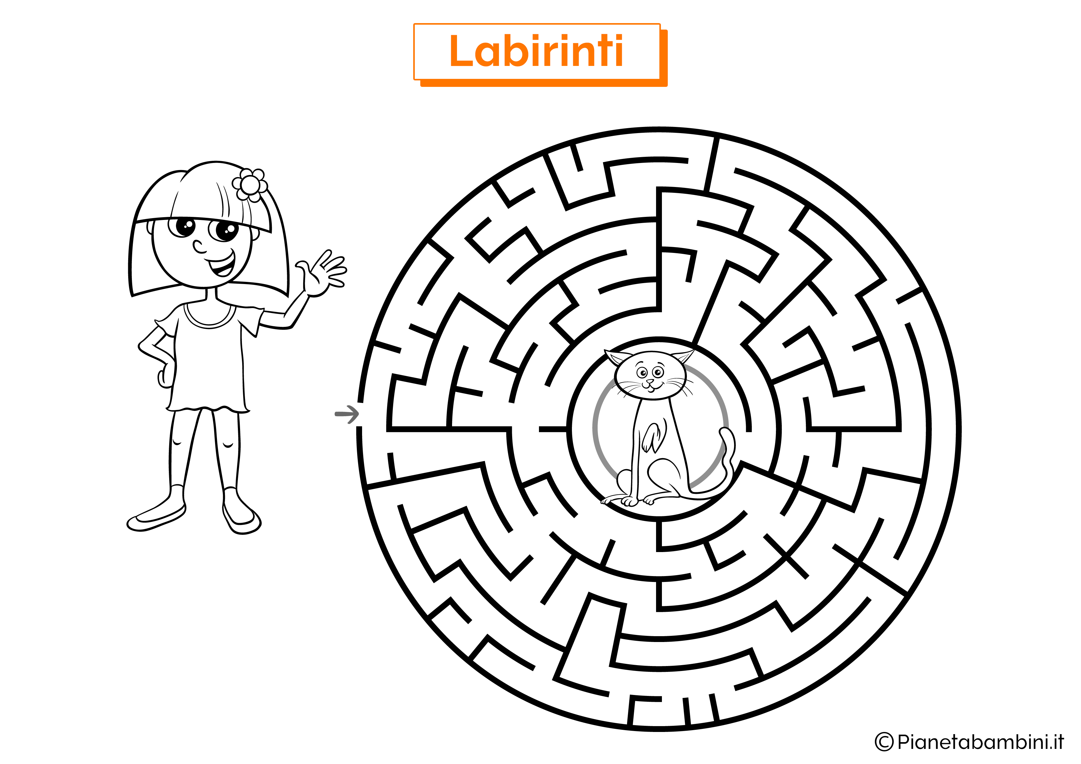 Labirinto con gatto e ragazza da stampare