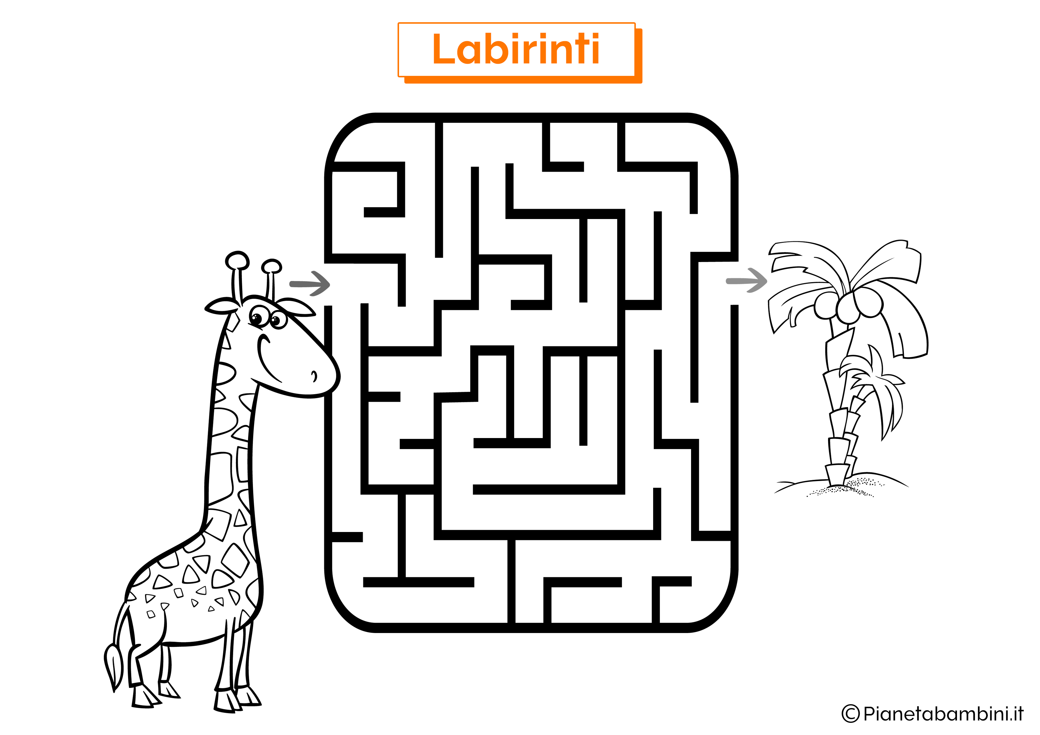 Labirinto con giraffa e palma da stampare