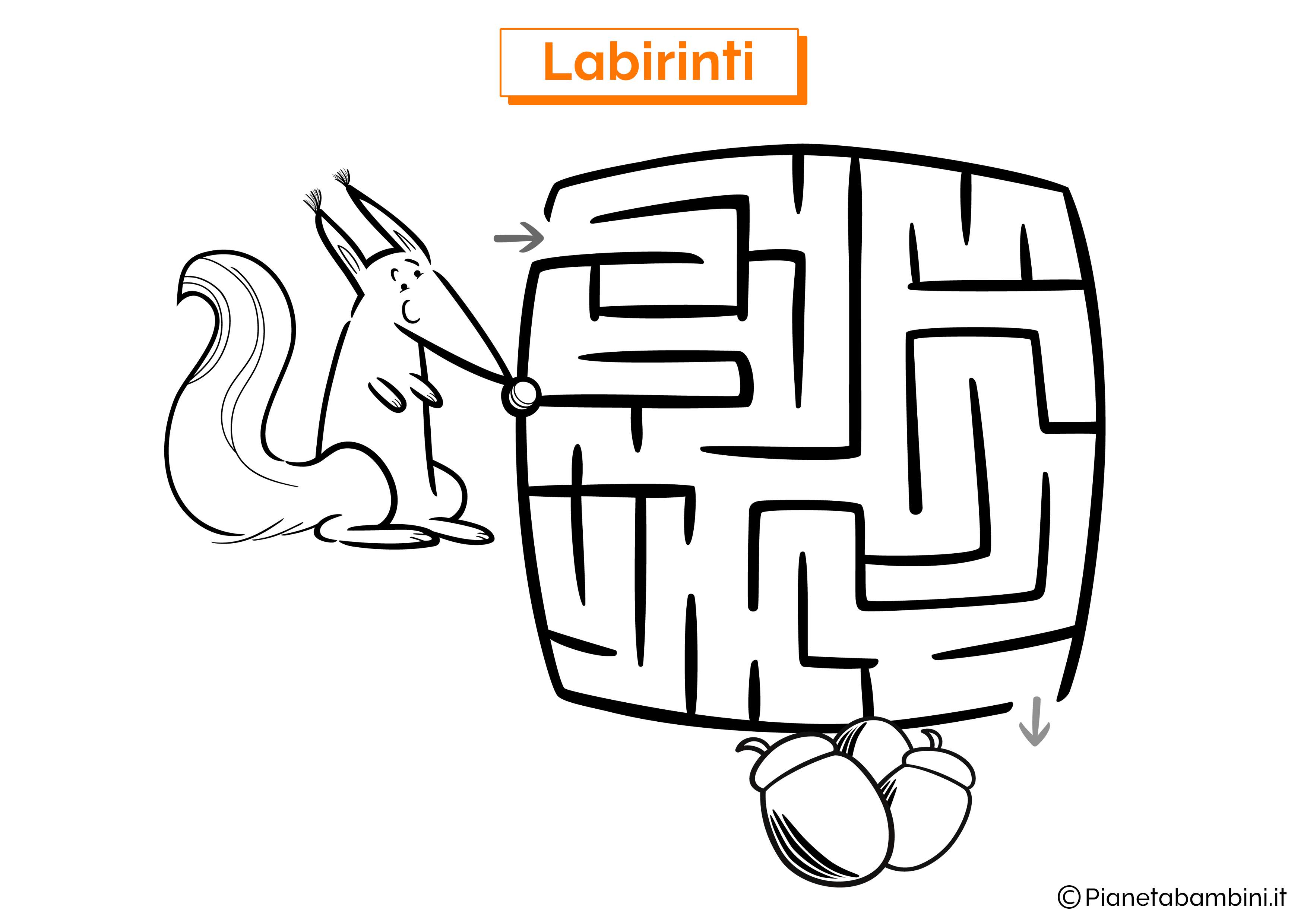 Labirinto con scoiattolo e ghiande da stampare