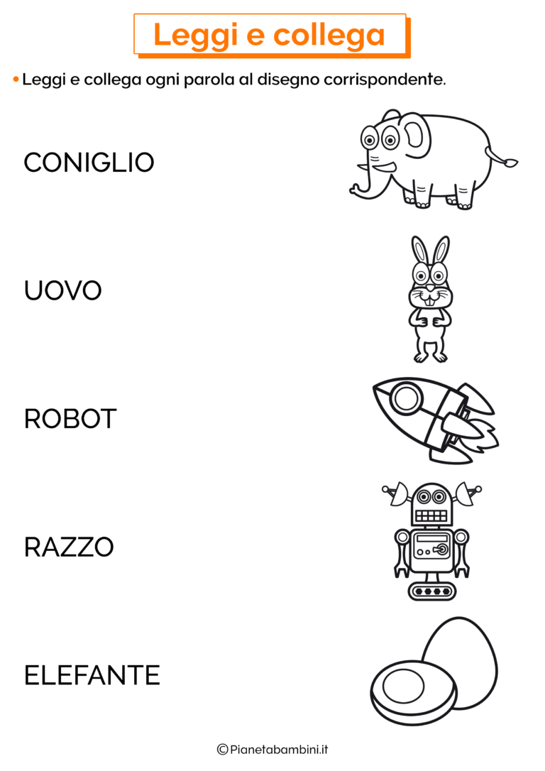 Collega Parole e Immagini da Stampare per Bambini Collega Parole e Immagini da Stampare per Bambini