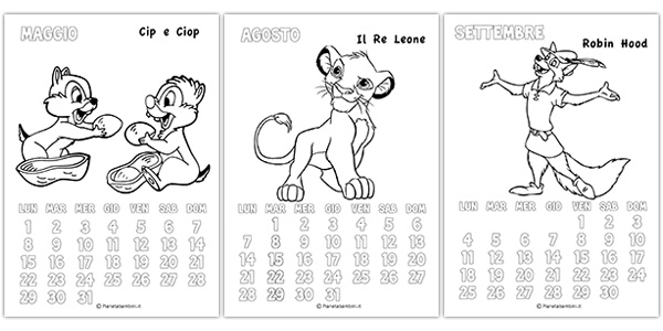 Calendario degli animali Disney da stampare