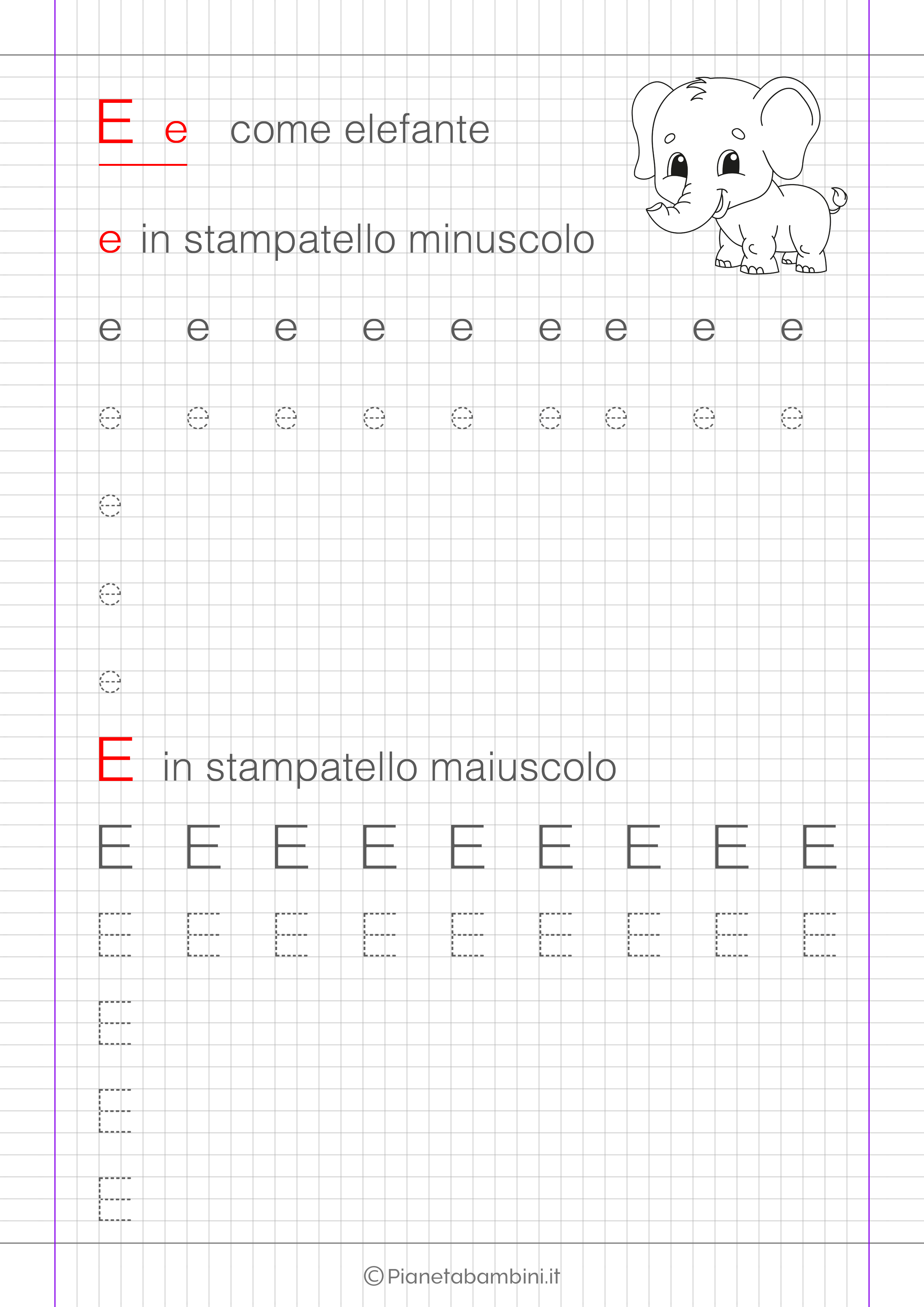 Scheda di pregrafismo lettera E in stampatello