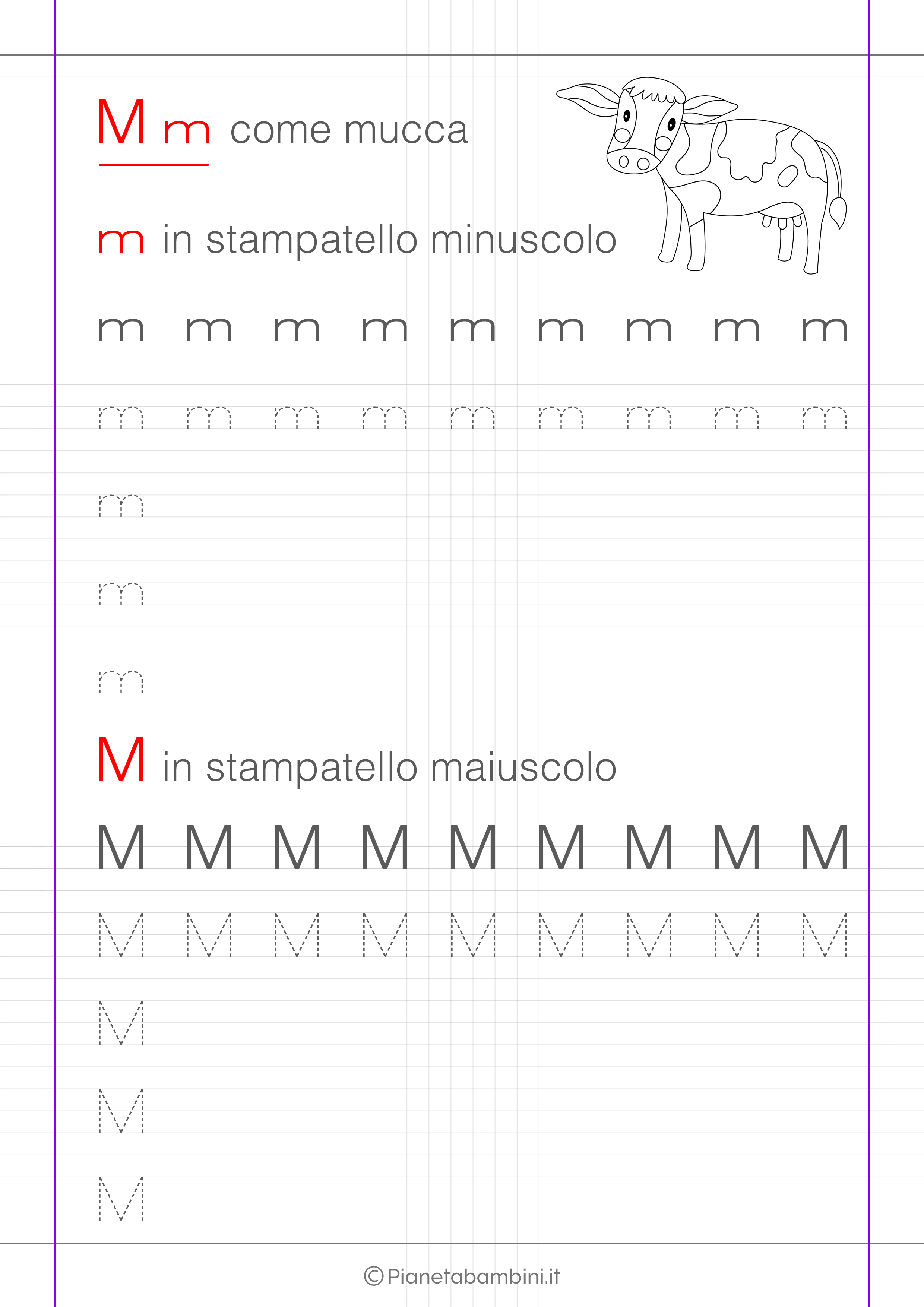 Scheda di pregrafismo lettera M in stampatello