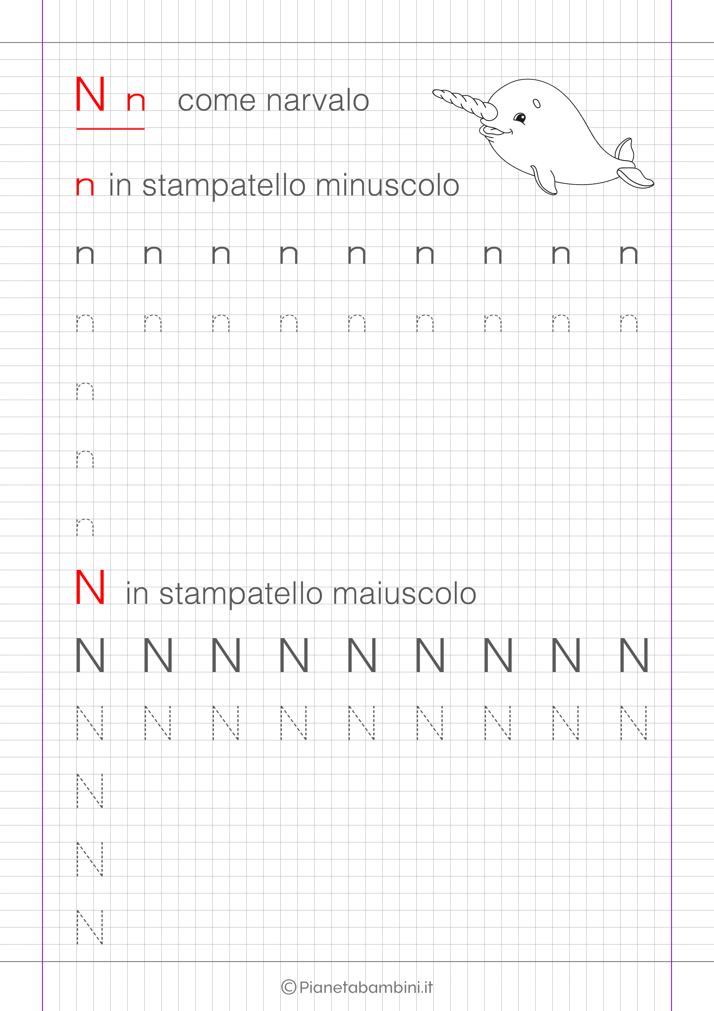 Scheda di pregrafismo lettera N in stampatello