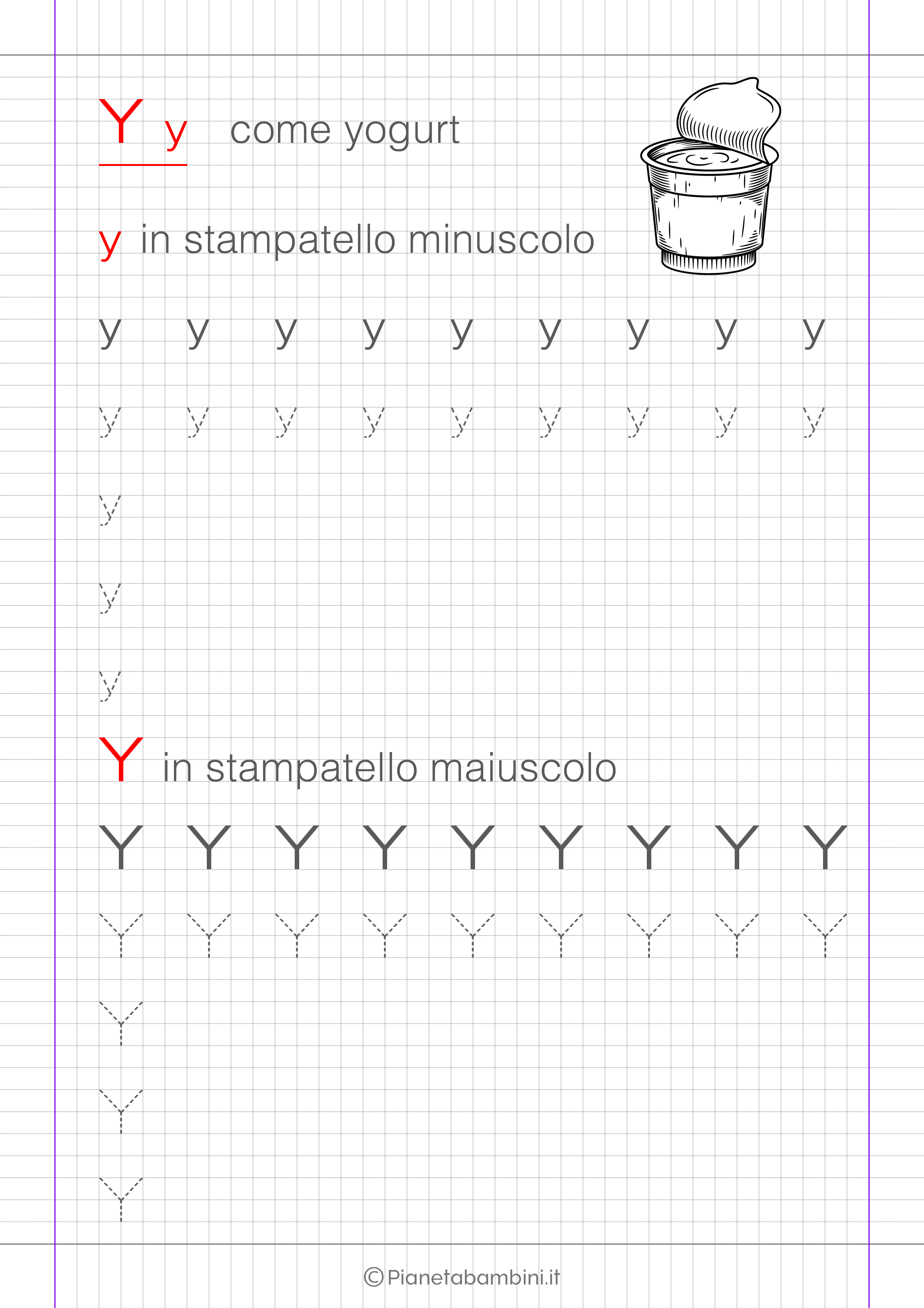 Scheda di pregrafismo lettera Y in stampatello