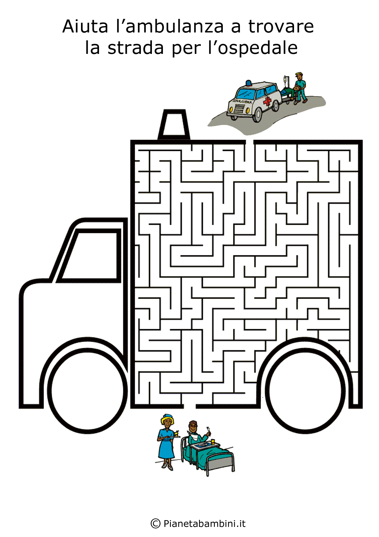 Labirinto a forma di ambulanza da stampare