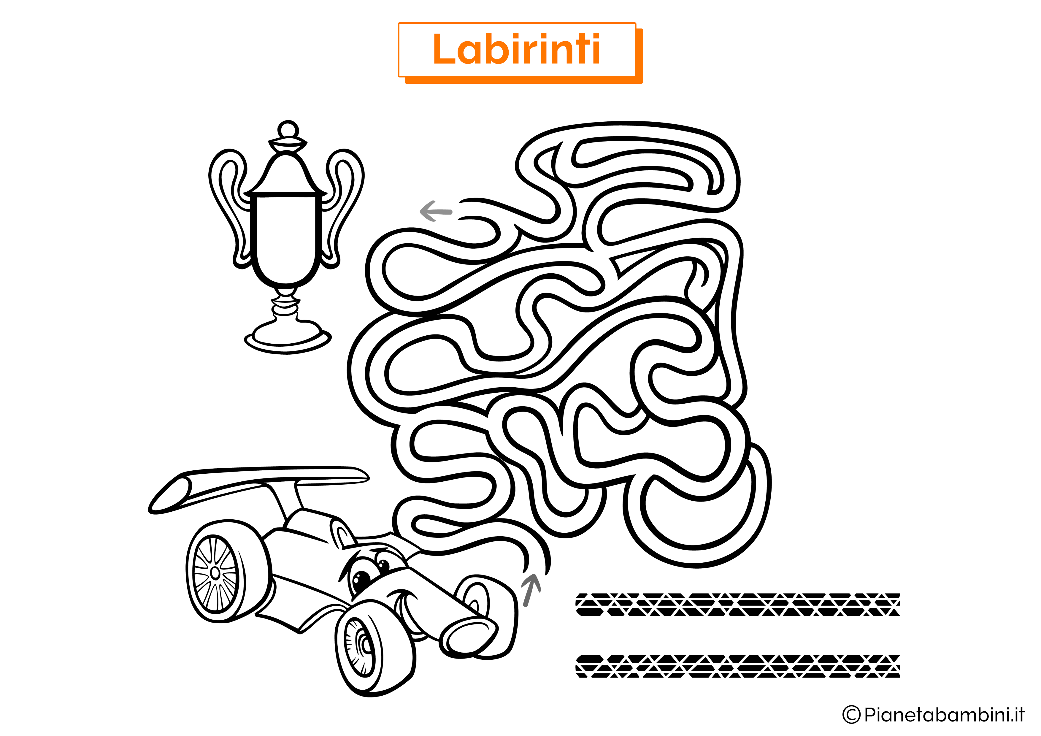 Labirinto con auto da corsa da stampare