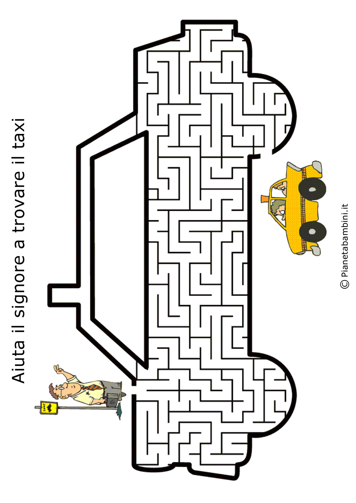 Labirinto a forma di taxi da stampare