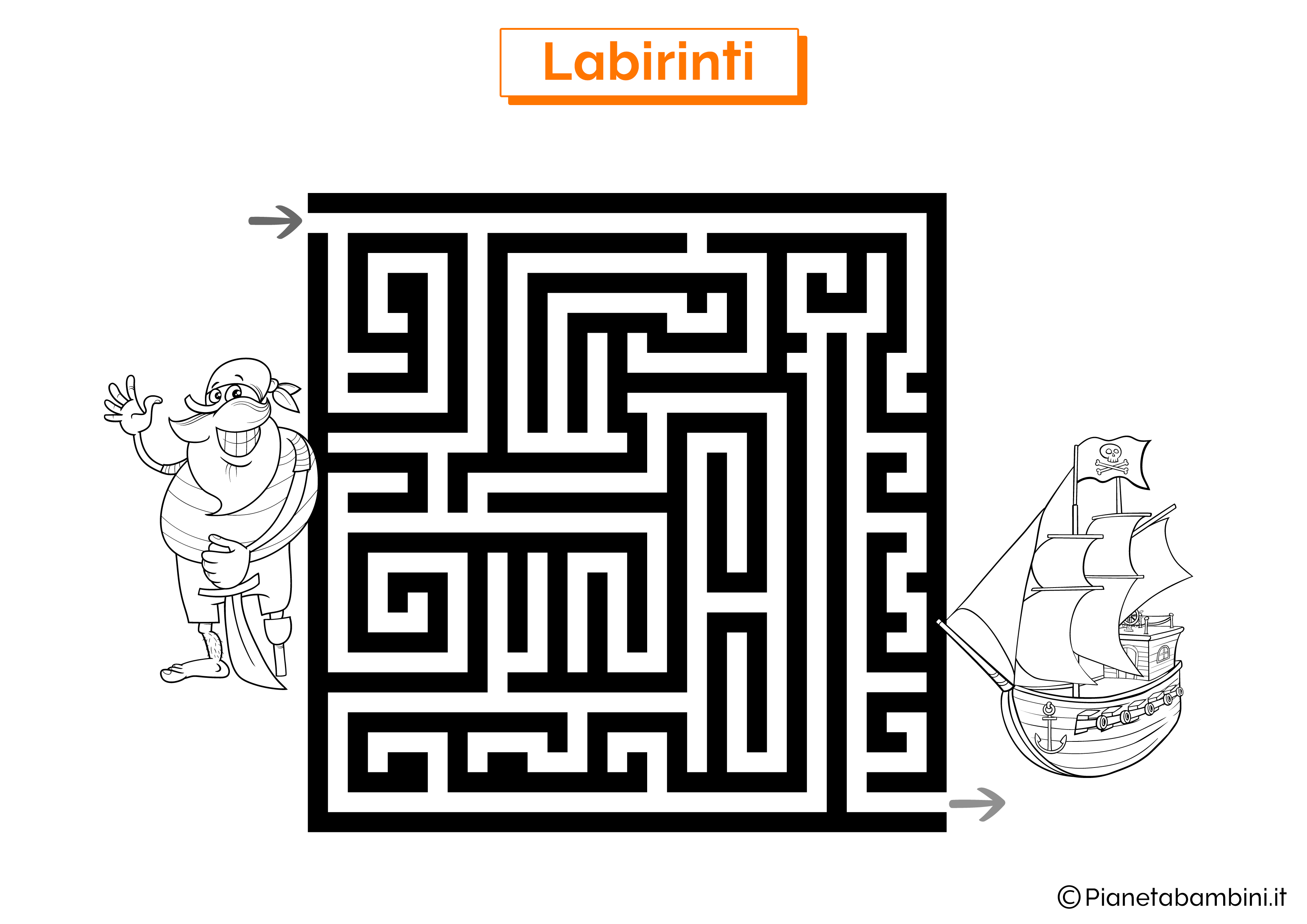 Labirinto con veliero e pirati da stampare