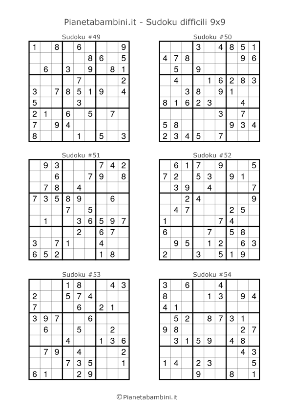 9x9 Bambini: Stampare da Difficili 60 Sudoku Schemi per 9x9