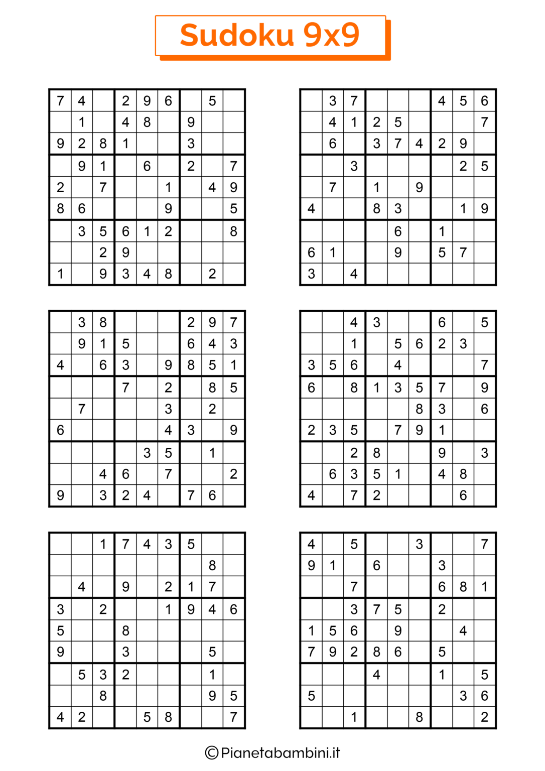 Sudoku per Bambini: 90 Schemi Difficili 9x9 da Stampare | PianetaBambini.it