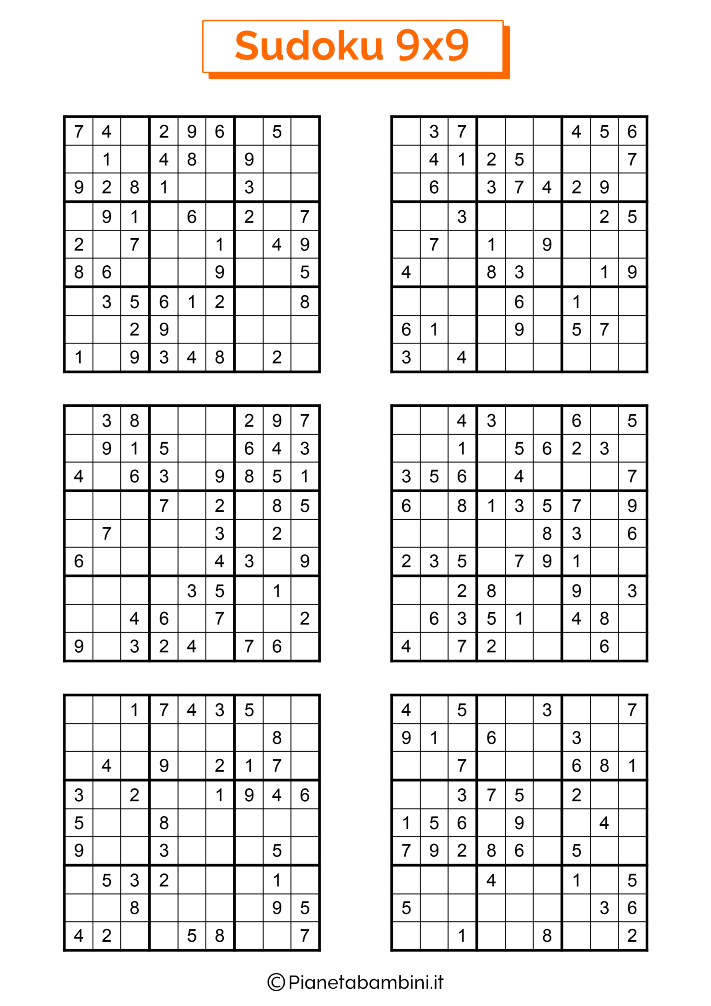 Sudoku per Bambini: 90 Schemi Difficili 9x9 da Stampare | PianetaBambini.it
