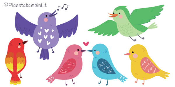 Uccelli colorati da stampare per decorazioni e lavoretti