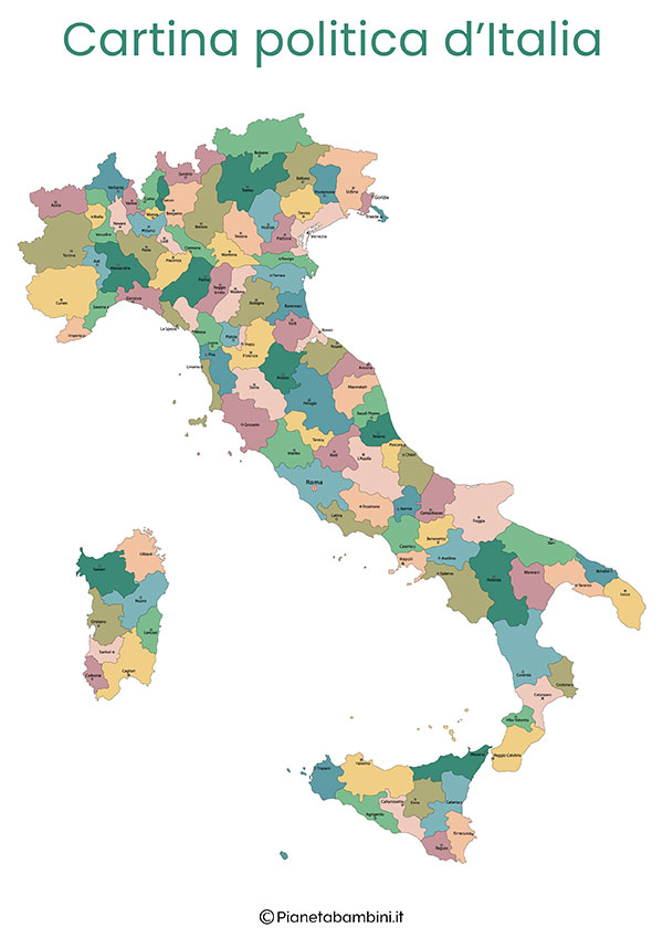 Cartina politica d'Italia con province e città da stampare