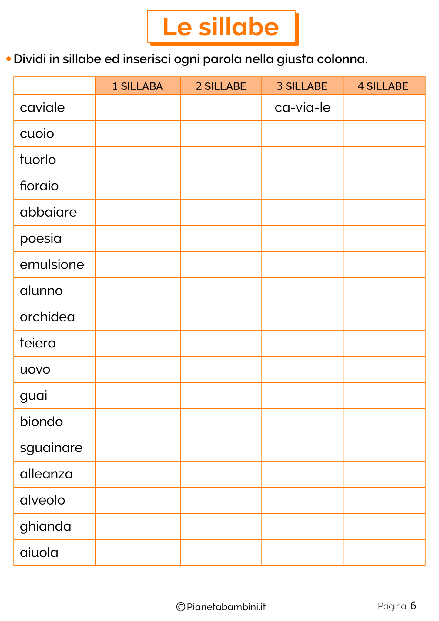 esercizi divisione in sillabe pdf