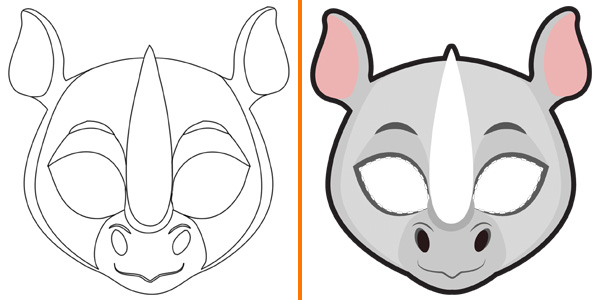 Maschera da rinoceronte da stampare, colorare e ritagliare