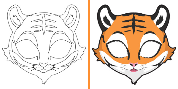 Maschera da tigre da stampare, colorare e ritagliare