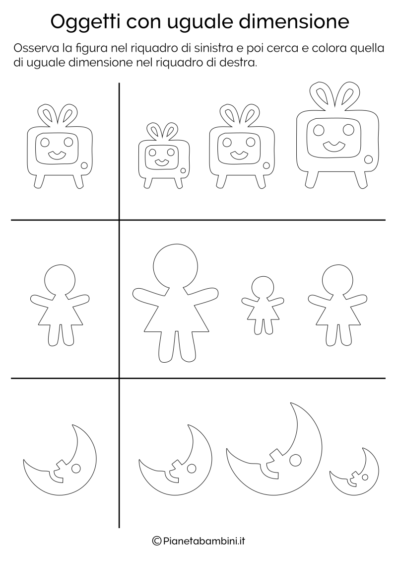 Confrontare le Dimensioni Schede Didattiche per Bambini