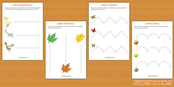 Schede di pregrafismo di percorsi sulle linee per bambini