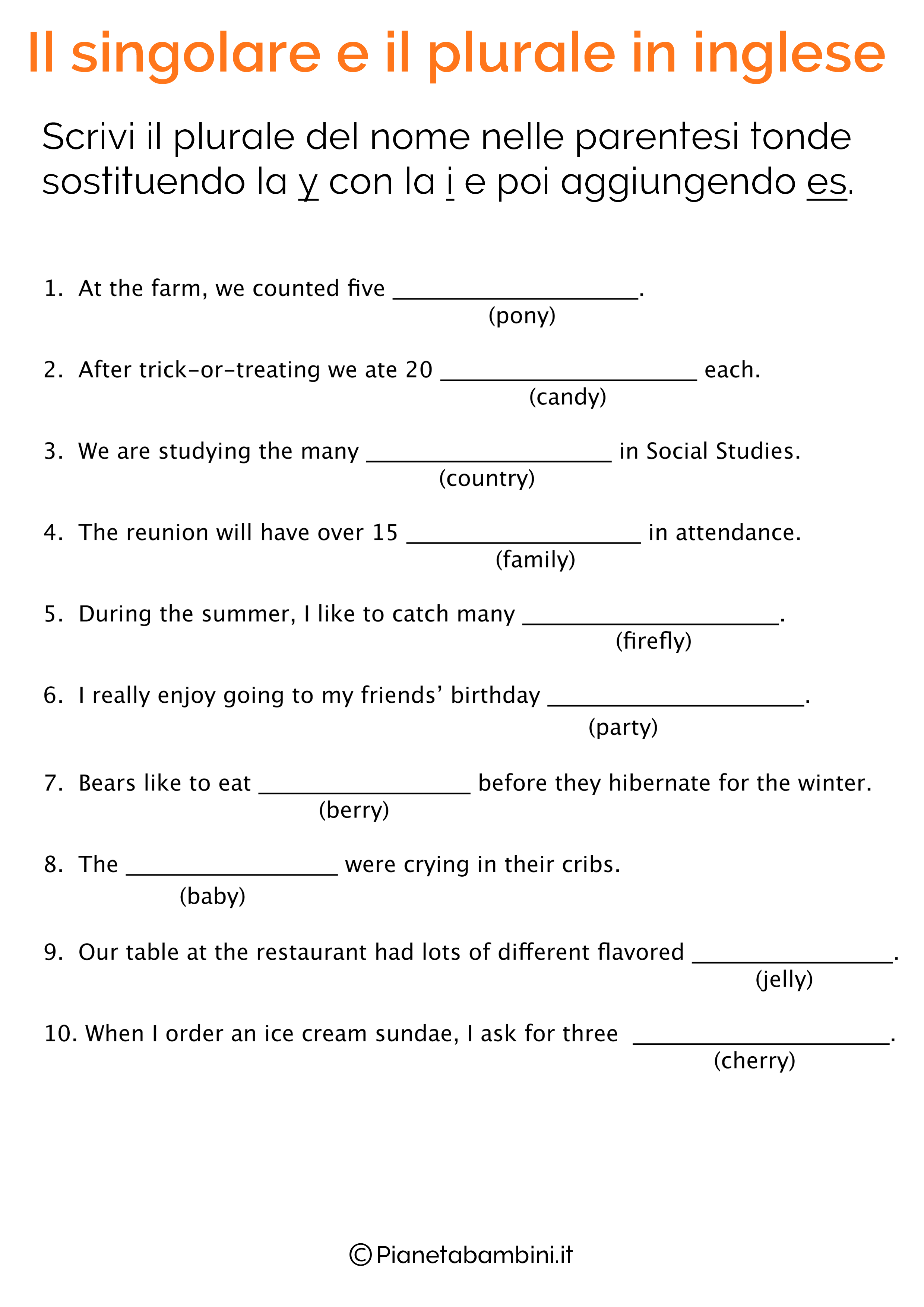 Esercizi sul singolare e plurale in inglese pagina 12