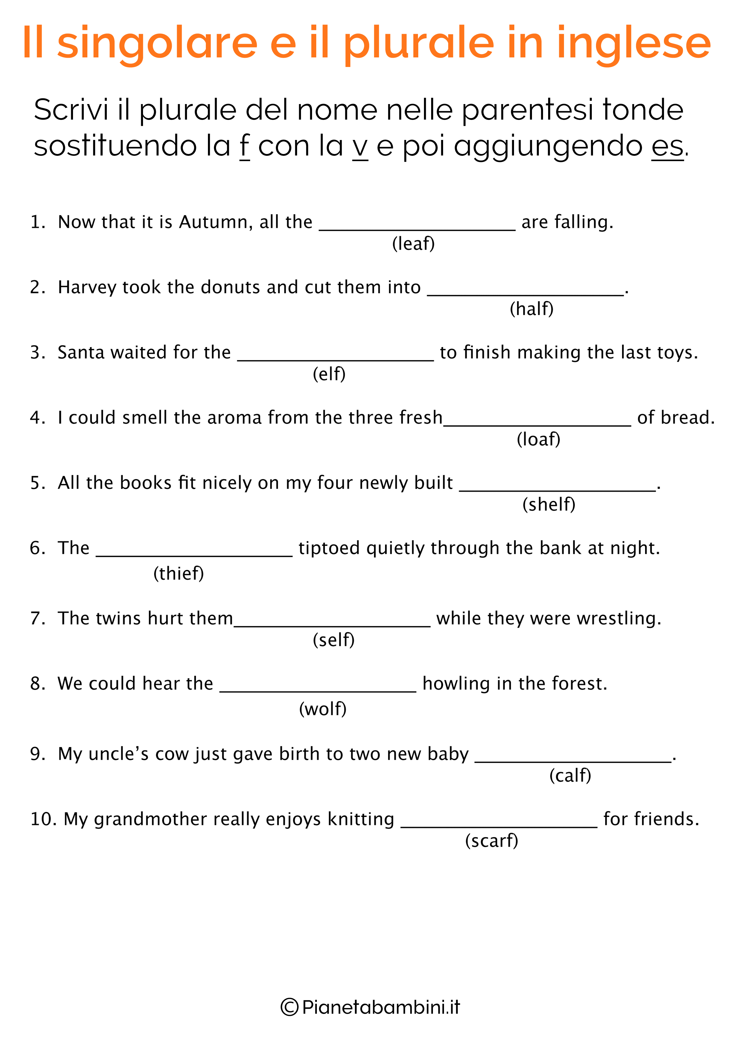 Esercizi sul singolare e plurale in inglese pagina 14