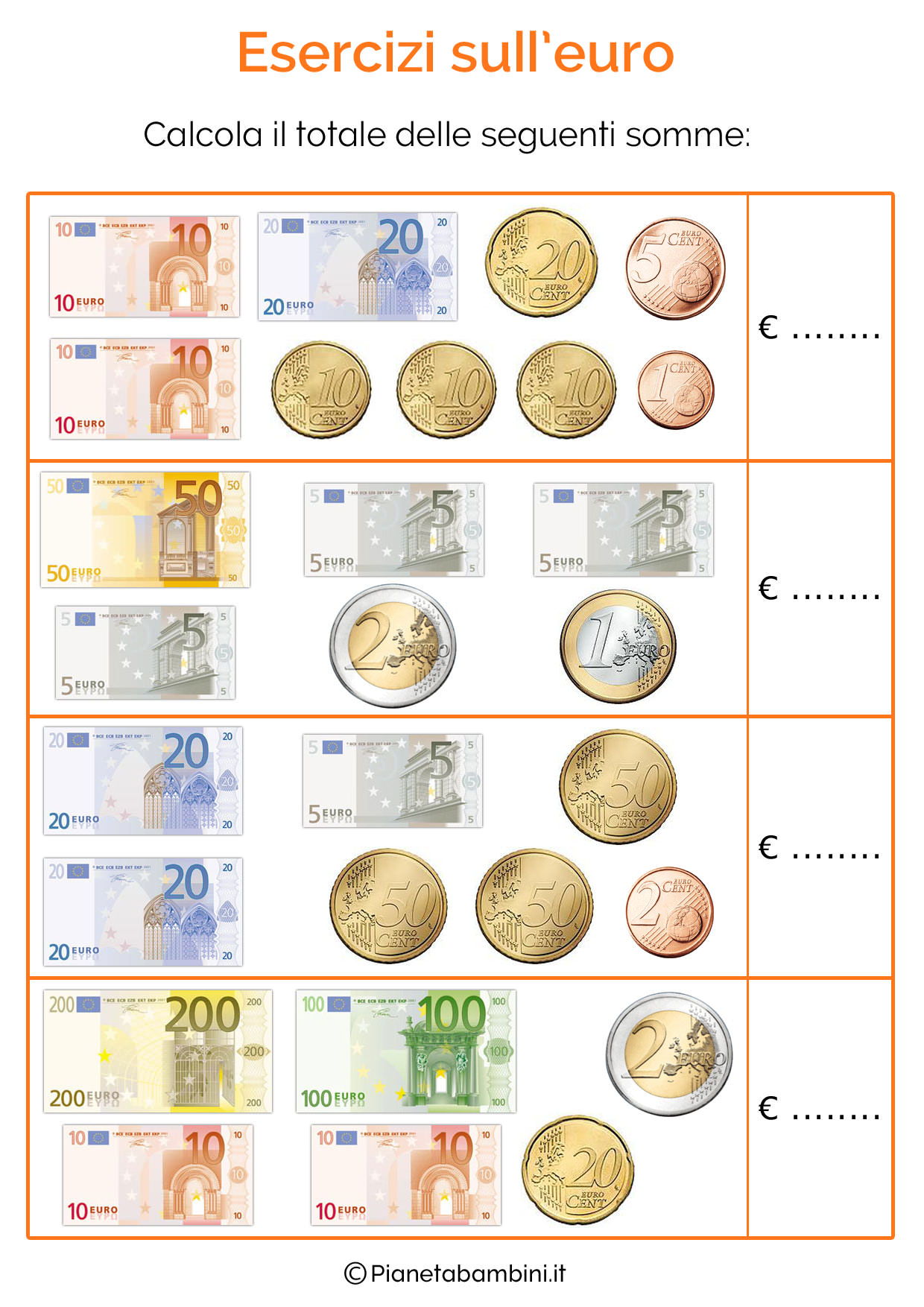 Schede Didattiche sull'Euro per Bambini della Scuola Primaria ...