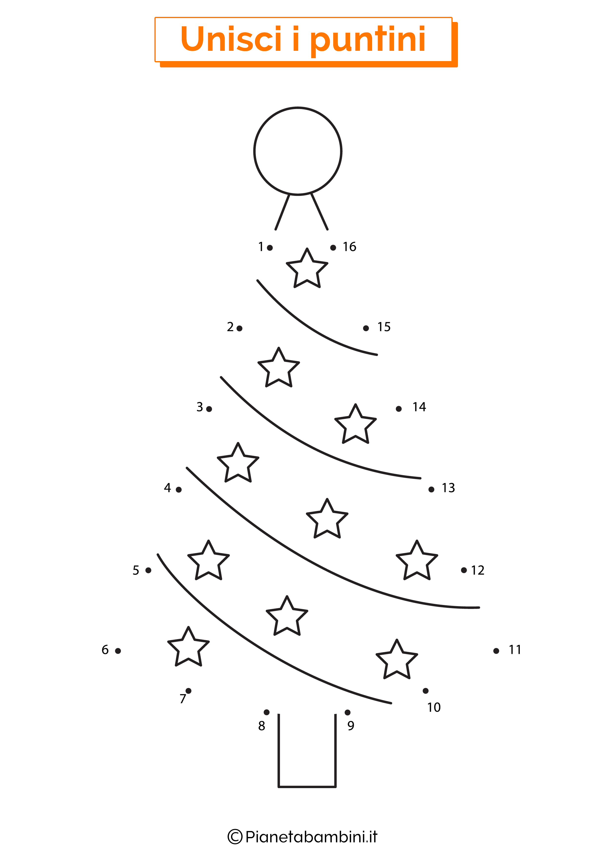 Unisci i puntini albero di Natale 1-16