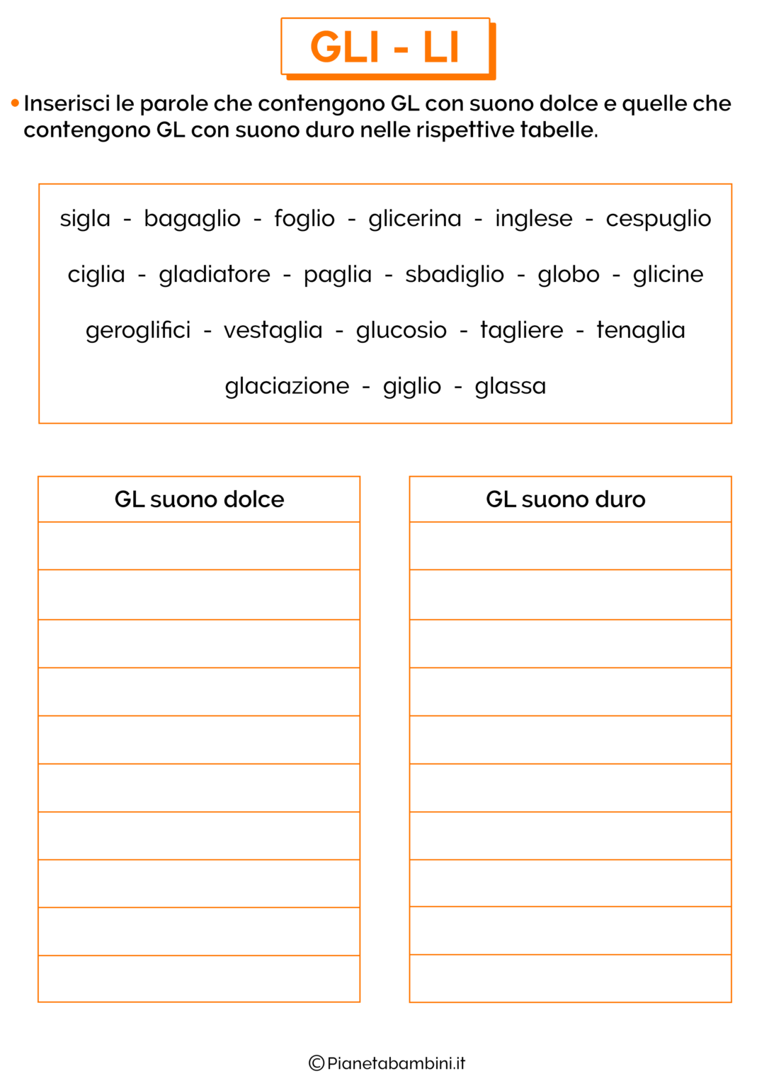 Schede Didattiche Su GLI-LI Da Stampare | PianetaBambini.it