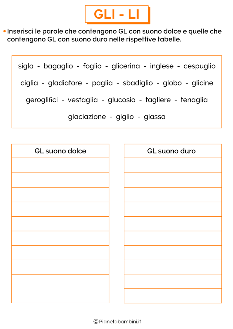 Schede Didattiche su GLI-LI da Stampare | PianetaBambini.it