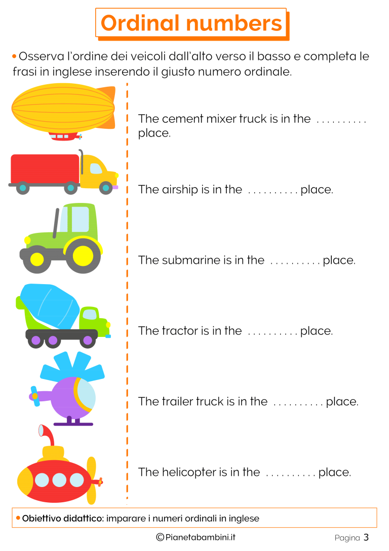 I Numeri Ordinali In Inglese Schede Per La Scuola Primaria Pianetabambini It