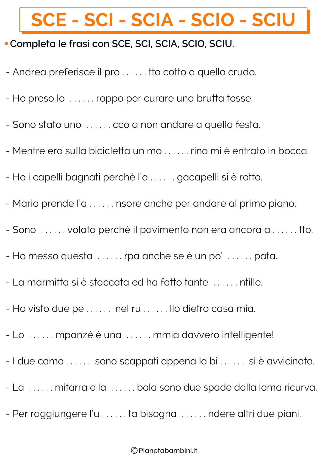 Schede Didattiche Sci Sce Scia Scio Sciu