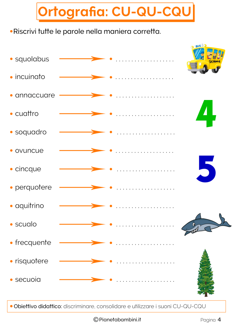 Schede Didattiche Su Cu Qu Cqu Da Stampare Pianetabambini It