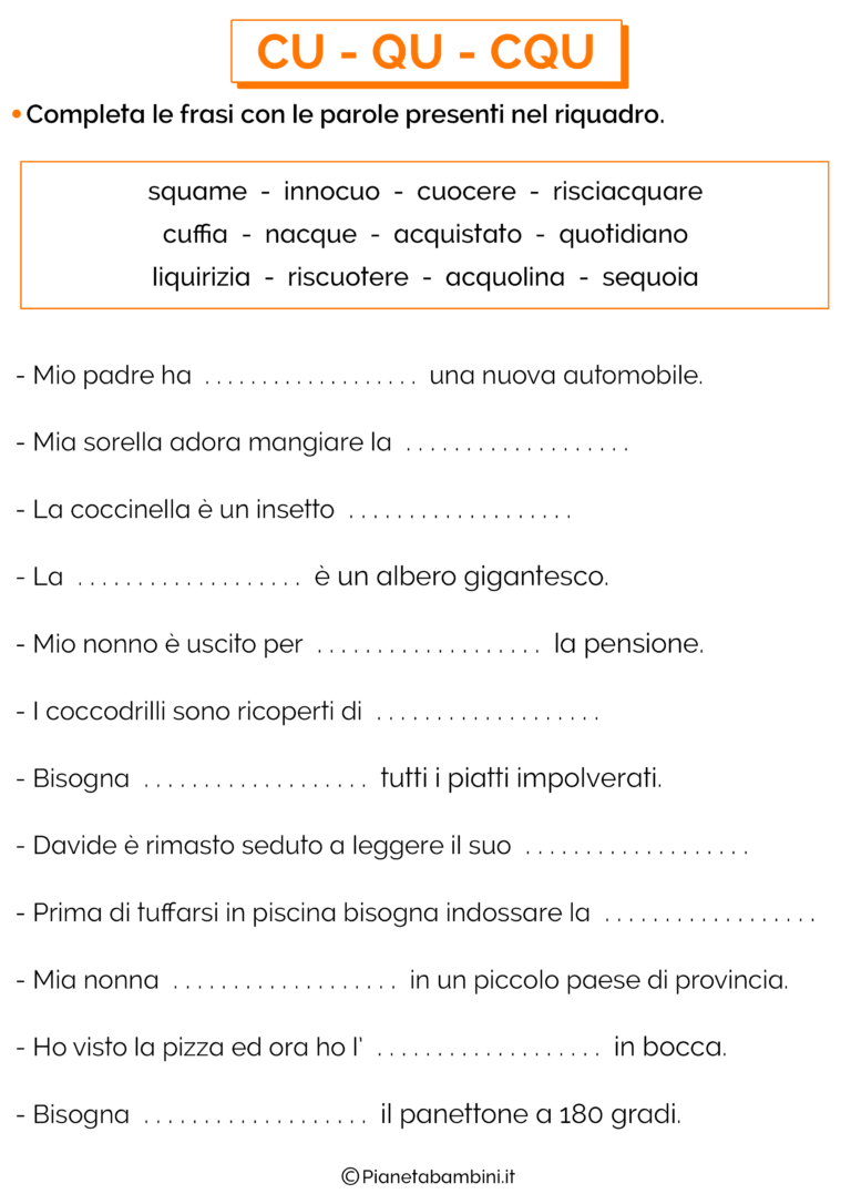 Schede Didattiche su CUQUCQU da Stampare