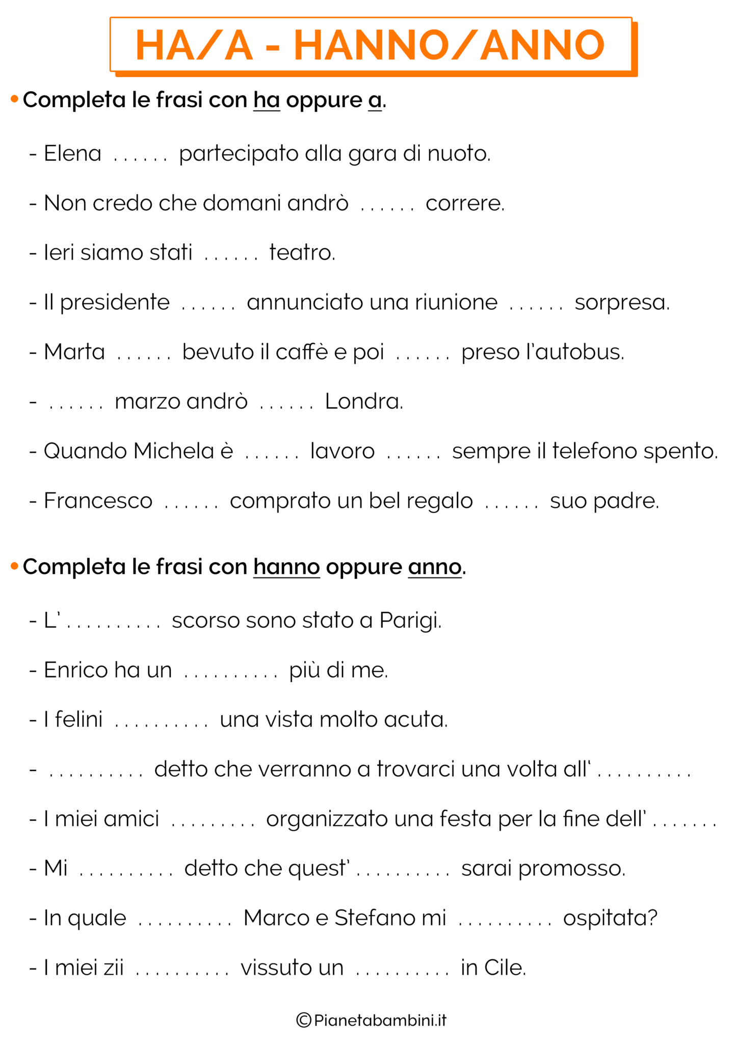 Schede Didattiche sull'H da Stampare | PianetaBambini.it